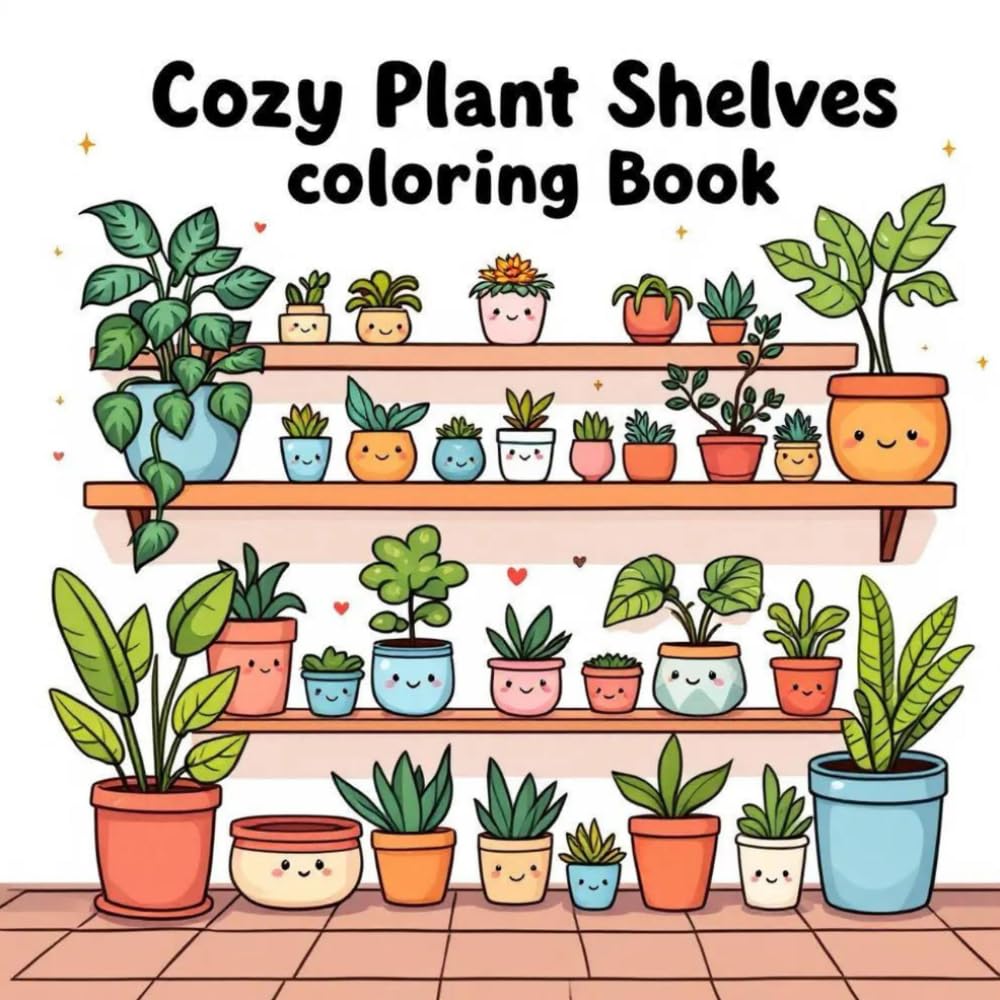 Cozy Plant Shelves Coloring Book: Relaxing and Adorable Plant Shelf Scenes to Color for Kids