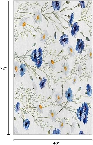 Miniatura 9 de Alfombra lavable de 6 x 9 pies, color azul, para dormitorio, sala de estar, estampado de flores, alfombra grande suave antideslizante, alfombra