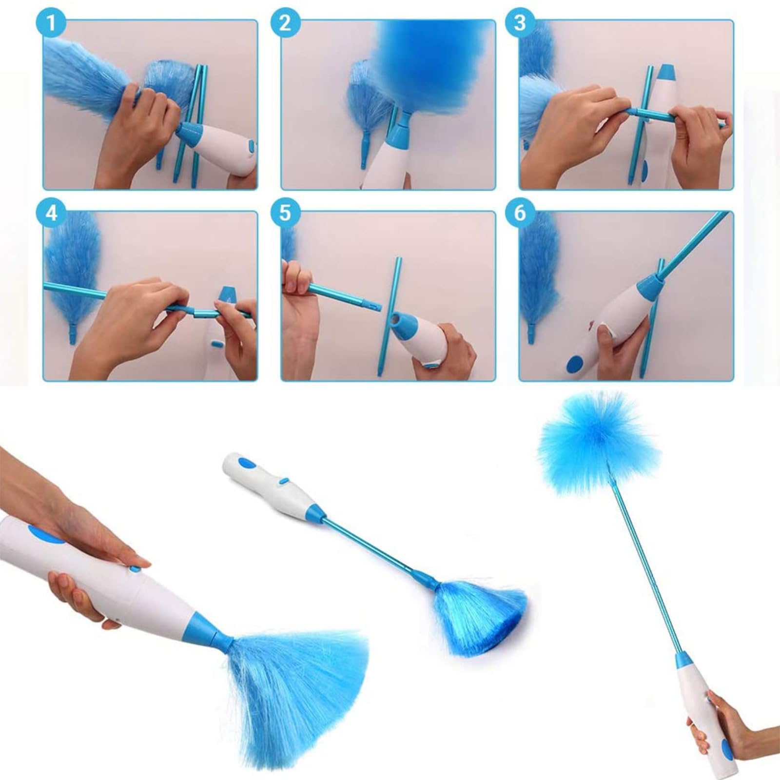 Spolverino Elettrico Ricaricabile Con Asta Telescopica - 2 Testate Lavabili | Pulizia Auto E Casa