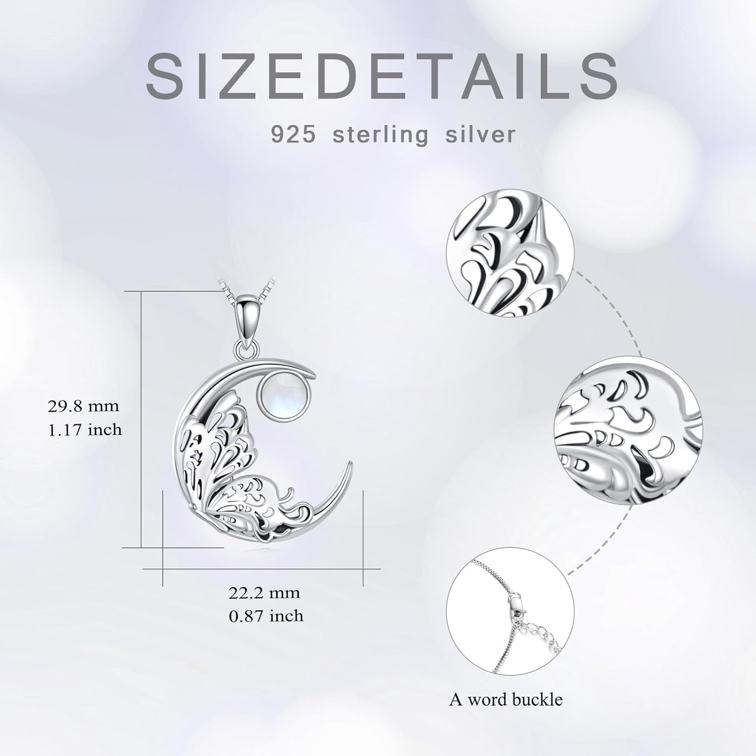 Crescent Moon and Butterfly Necklace, 925 Sterling Silver Natural Moonstone Pendant, Mystical Celestial Jewelry Gift for Women - Image 7