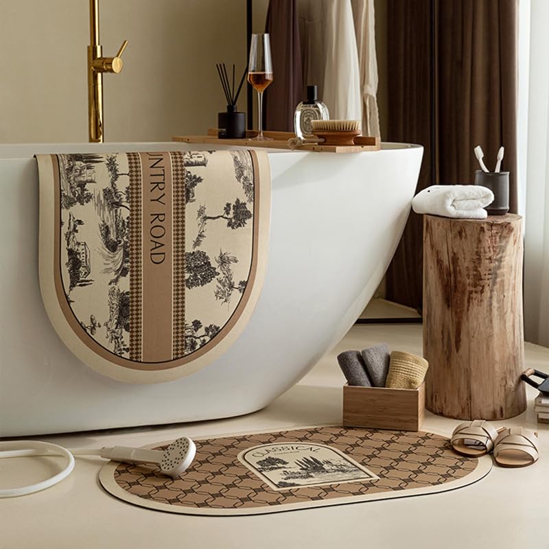 HYTTERNon-Slip Bathroom Rug Mat Absorbent Quick-Drying Mat Light Luxurious Bath Mat (Garden pattern)