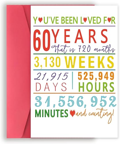YiKaLus Colorida tarjeta de aniversario de boda 60 para parejas, divertidos regalos de cumpleaños 60 para él y ella, tarjeta de feliz cumpleaños de