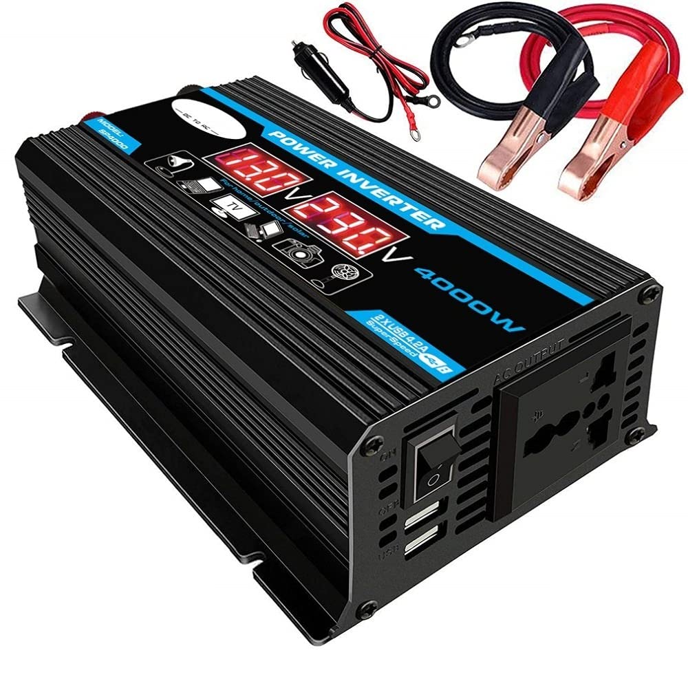 Inverter 12V 220V 4000W - Auto Power Inverter con Dual USB e Onda sinusoidale modificata (Black 12v 220v)