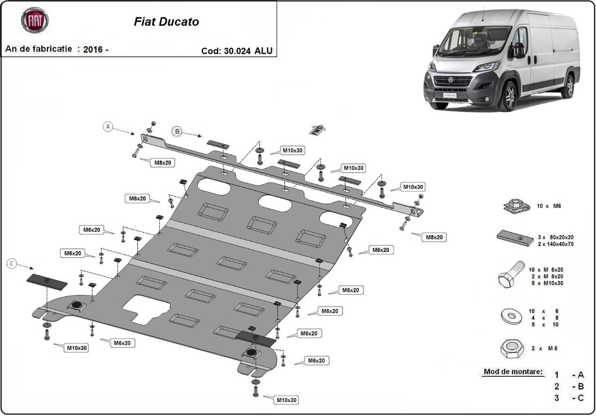 compatibile con Piastra paramotore di alluminio Fiat Ducato (2016-2025)