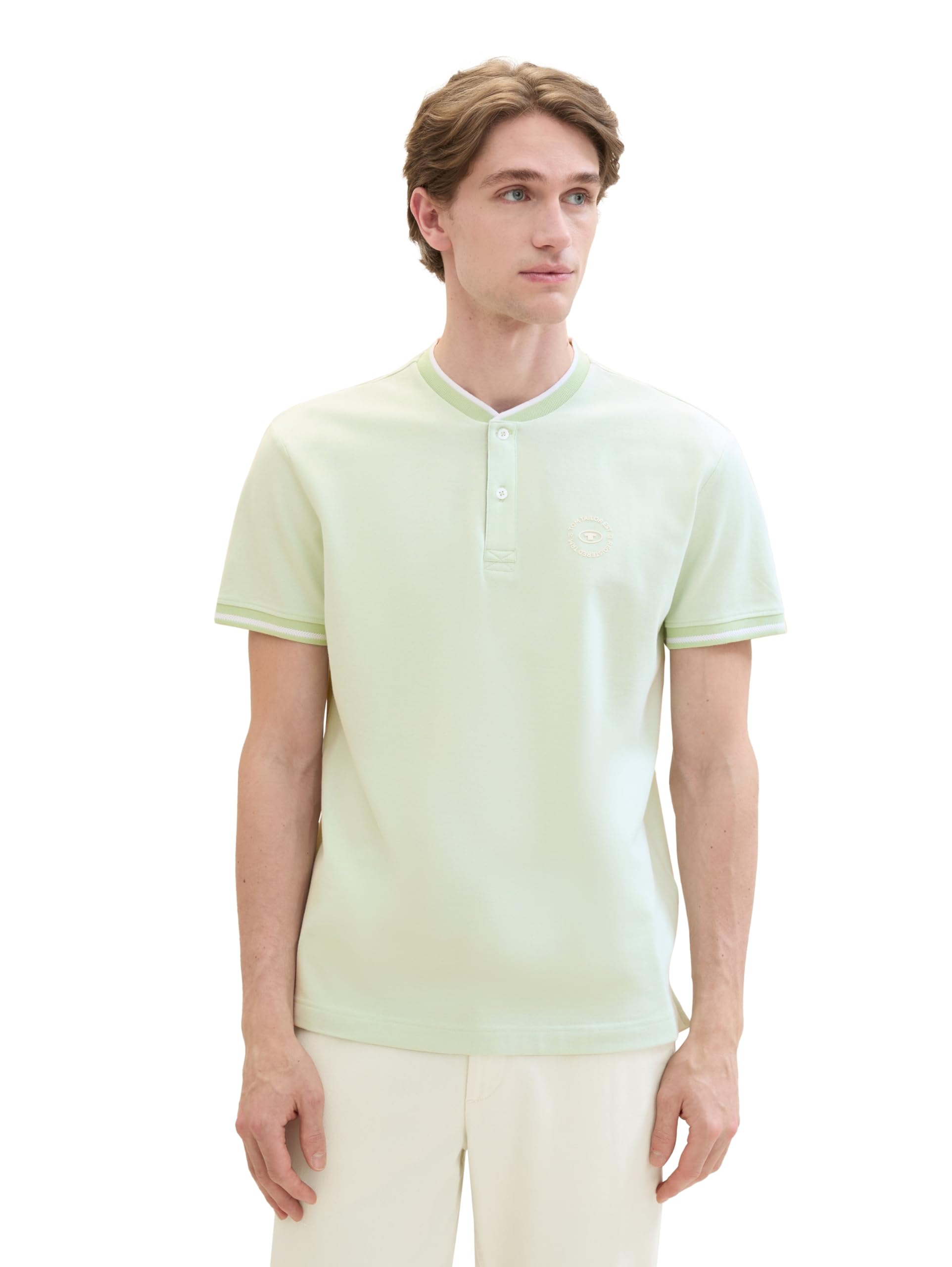 TOM TAILOR Herren Basic Piqué Poloshirt mit Stehkragen, tender sea green two tone, L