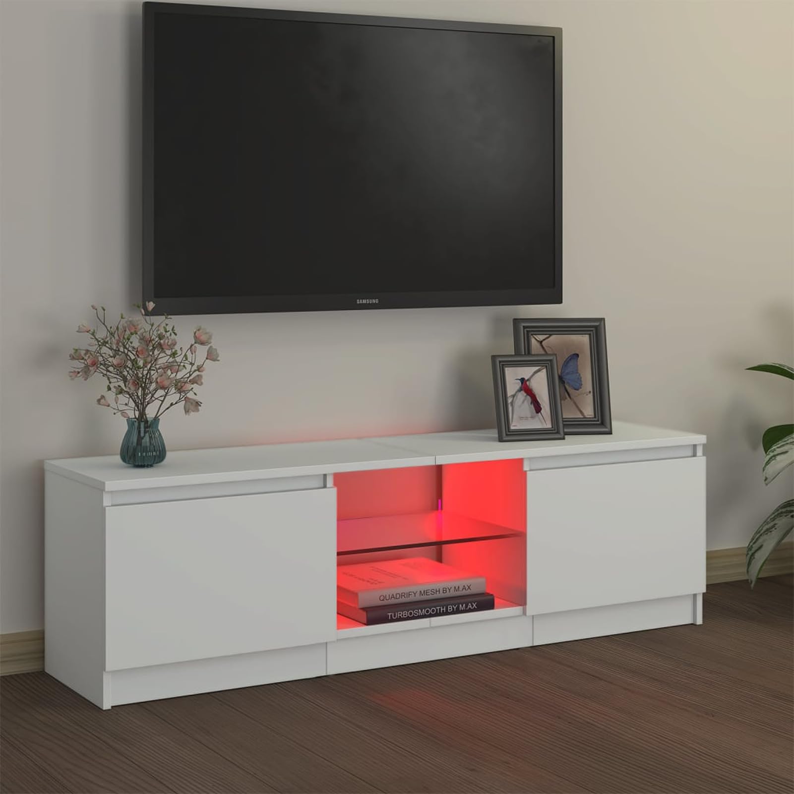 Meuble TV avec lumières LED Blanc 120x30x35,5 cm Meuble TV,Table Basse Salon Meuble TV,Table Basse LED Couleurs