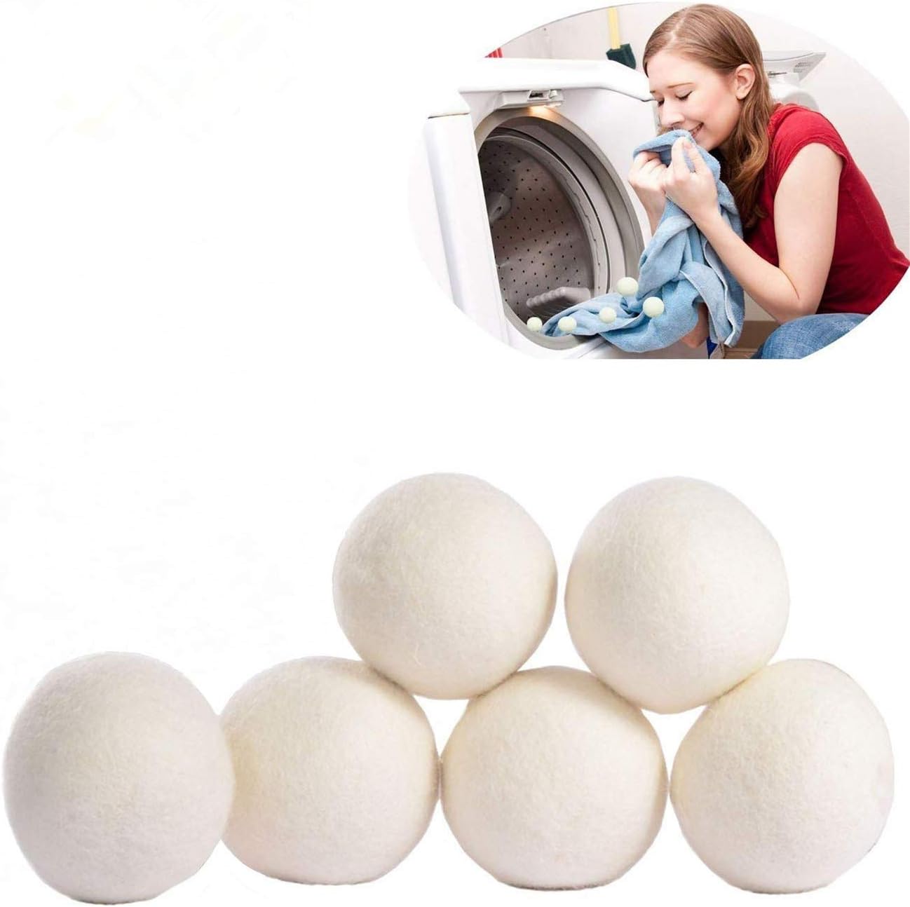 Wool Dryer Balls Natural Eliminate static cling,Tumble Dryer balls Shorten Drying Time (pack 6 white)