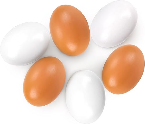 YunKo 6 huevos de madera falsos de Pascua para manualidades, decoración del hogar, patadas, para hacer gallinas para poner huevos (marrón y blanco)