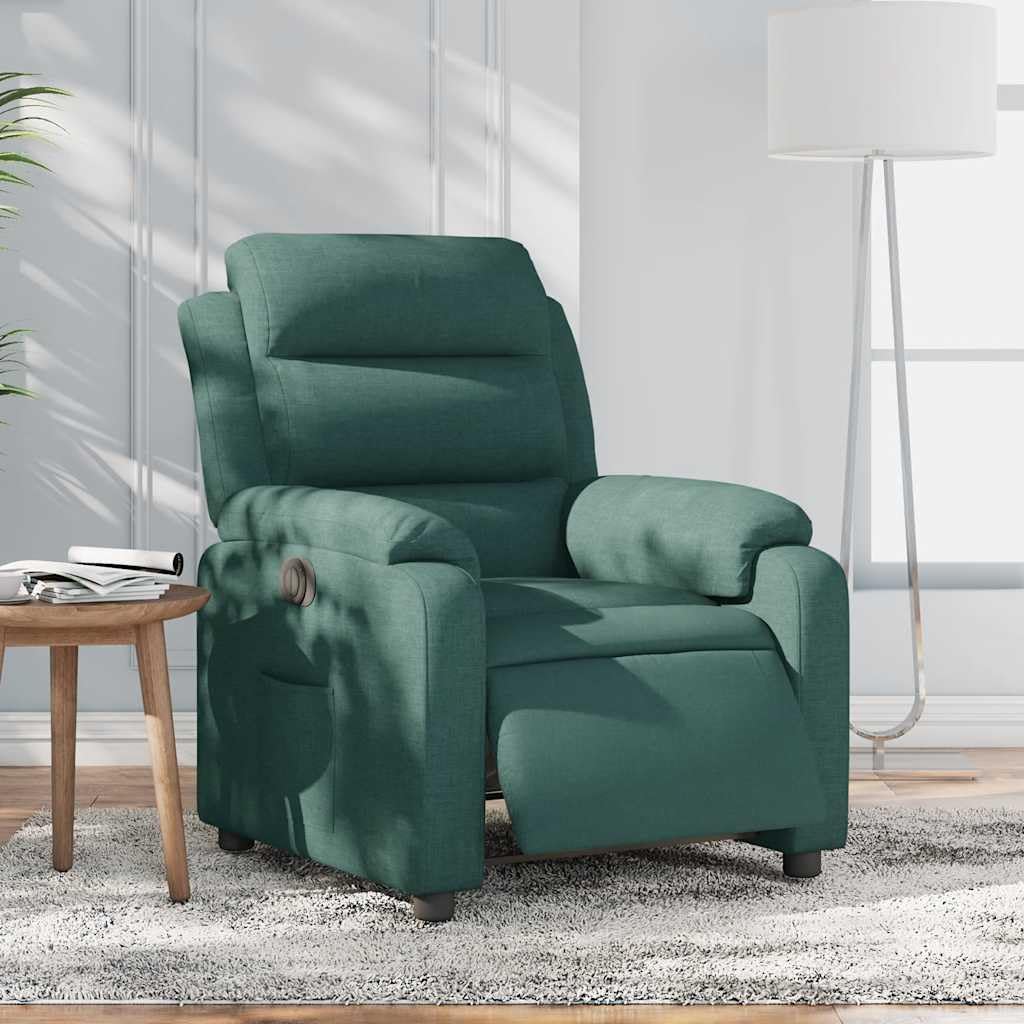 vidaXL Sillón reclinable eléctrico Tela Verde Oscuro