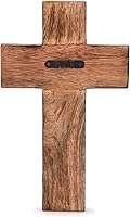 Vista 4 de NIRMAN Cruz católica religiosa de madera de mango para colgar en la pared, tallas florales, decoración del hogar para entrada, oficina, sala