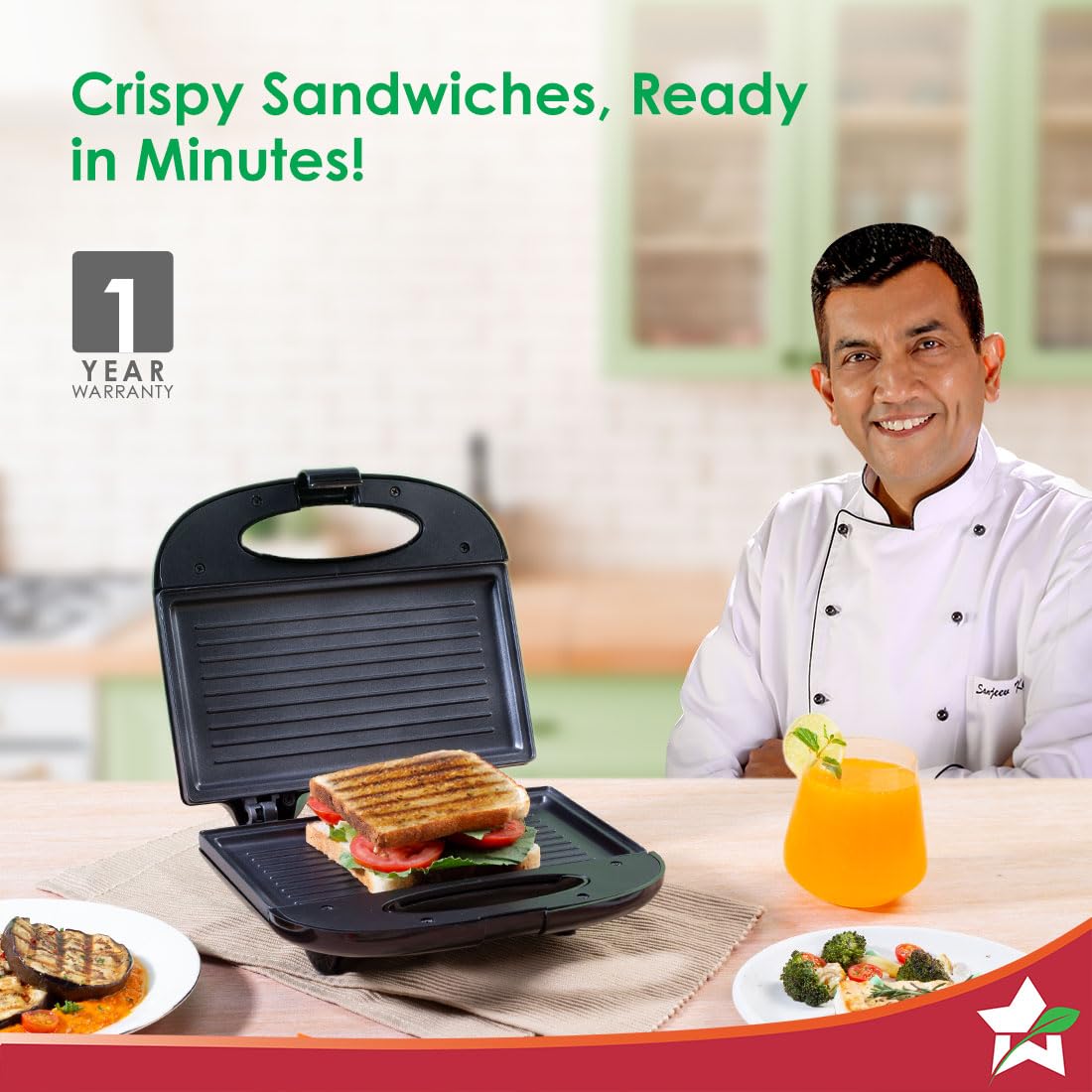 Wonderchef Prato Plus Griller (800 Watts) & Crescent Electric Kettle | Healthy Non-stick Aluminium Grill Plates | Sleek and Compact Design | 1.8 Litre Kettle Capacity | Boil Water in 5 Mins, Black 2