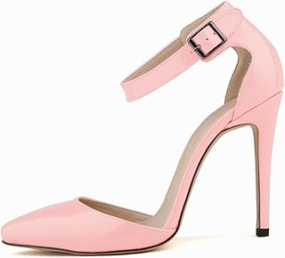 CABULE Zapatos de tacón alto para mujer, con puntera puntiaguda, color nude y sexy, con correa al tobillo, color rosa, talla 7.5