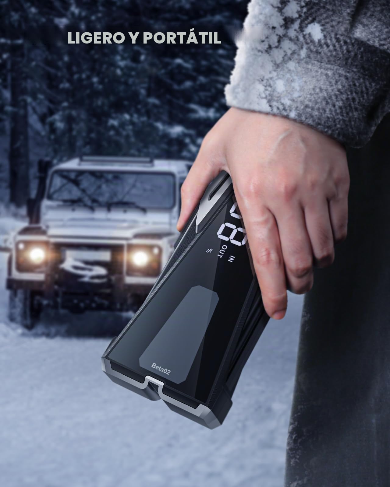 Arrancador de Coches 6000A,12V Arrancador de baterias de Coche, 65W Carga Rápida(Todo vehículo de Gasolina o 12L de Diesel) Jump Starter Portatil con Cable Extendidos,Gran Pantalla y Linterna LED
