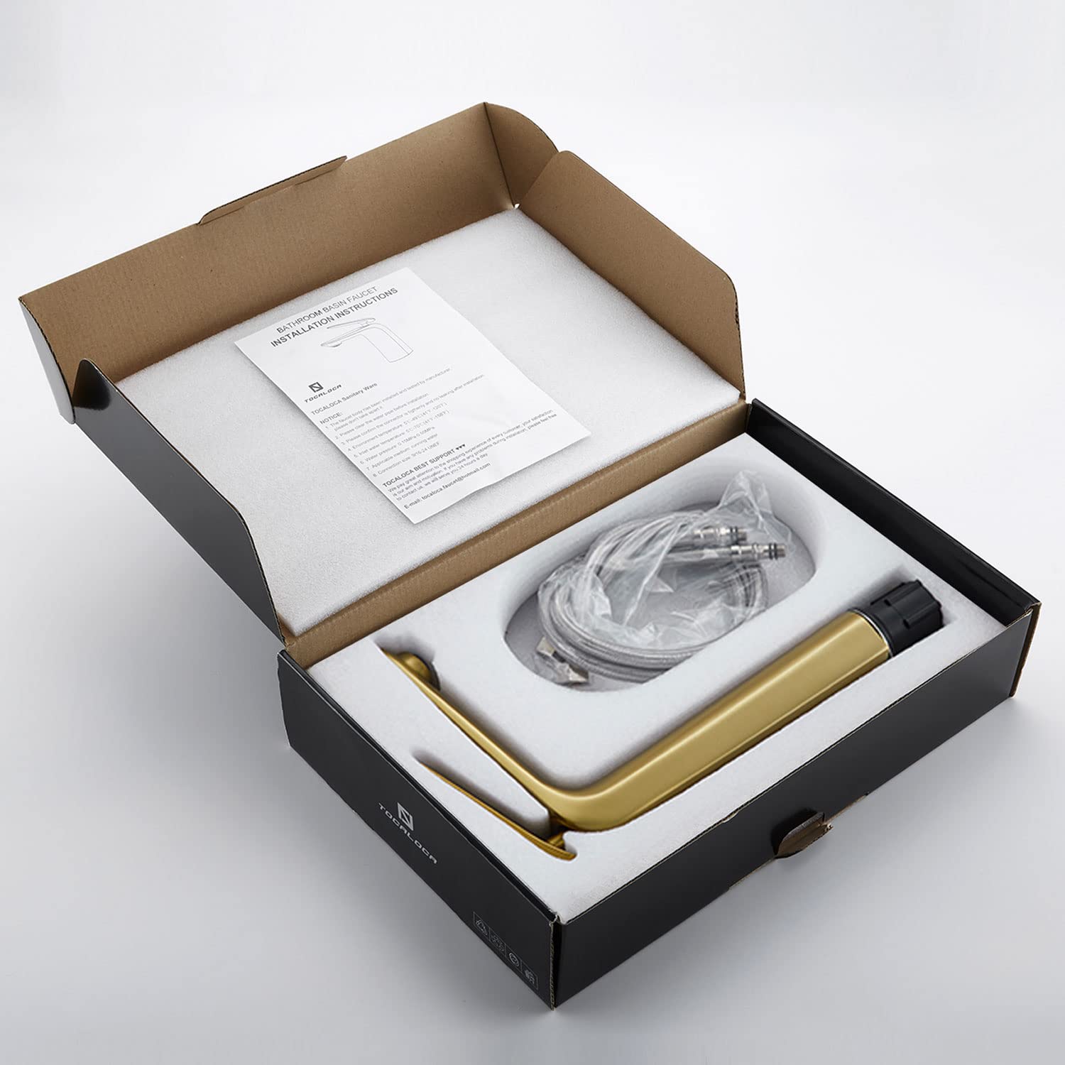 TOCALOCA Tall Bathroom Faucets Brushed Gold One Hole Single Handle Lever Faucet for Vessel Bowl Sink Premium Brass — view 7