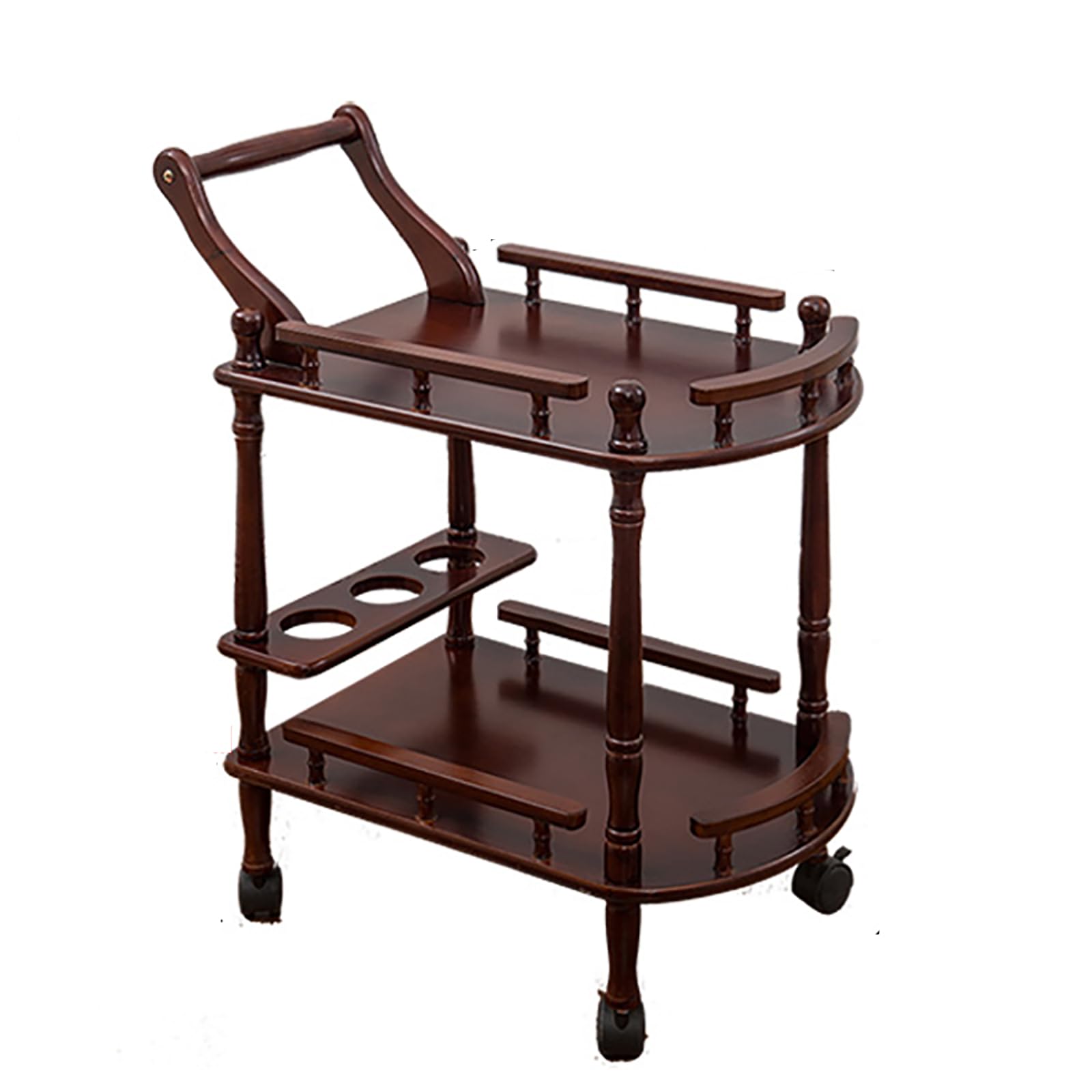 Wooden Double-Layer Tea Cart with Casters, Serving Cart on Wheels (Small cart), Brown