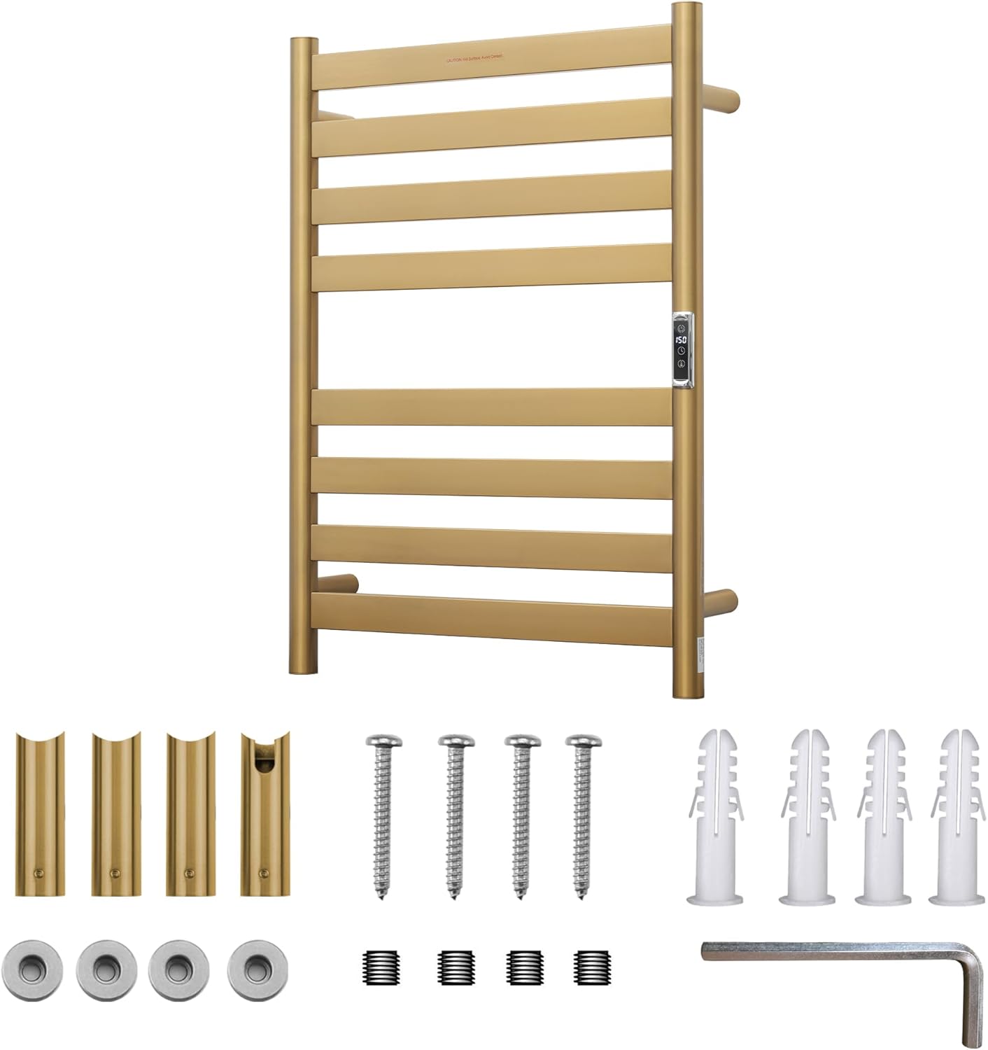 Heated Wall Mounted Electric Towel Warmer Rack,Timer & Temperature Control, 8 Bar Stainless Steel Towel Heater for Bathroom, Brushed Gold, Plug-in(27.56x19.69x4.41in)