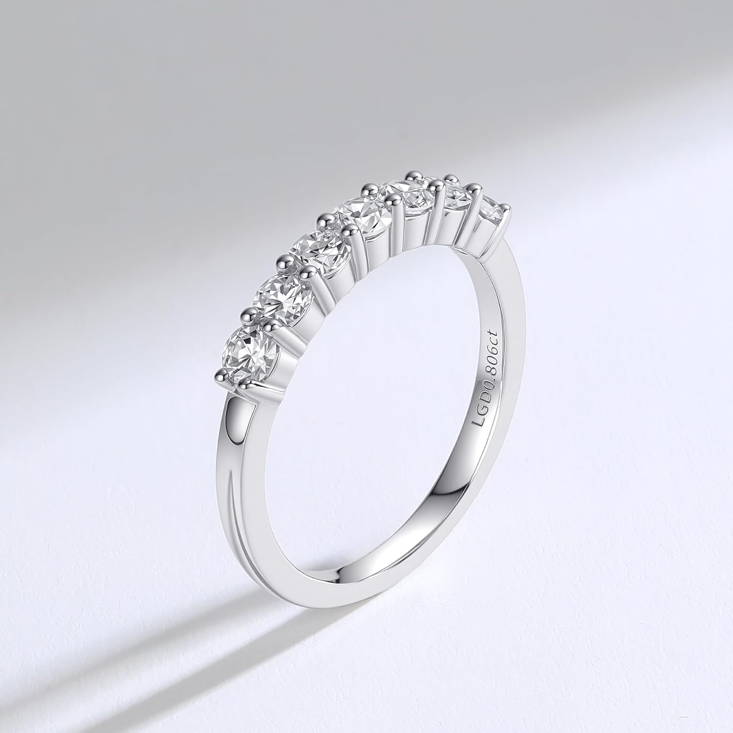 AURALUME Lab Grown Diamond Eternity Band 0.77cttw 7 Stone D Color VVS Clarity 3mm S925 Sterling Silver Anniversary Wedding Rings for Women - Image 2