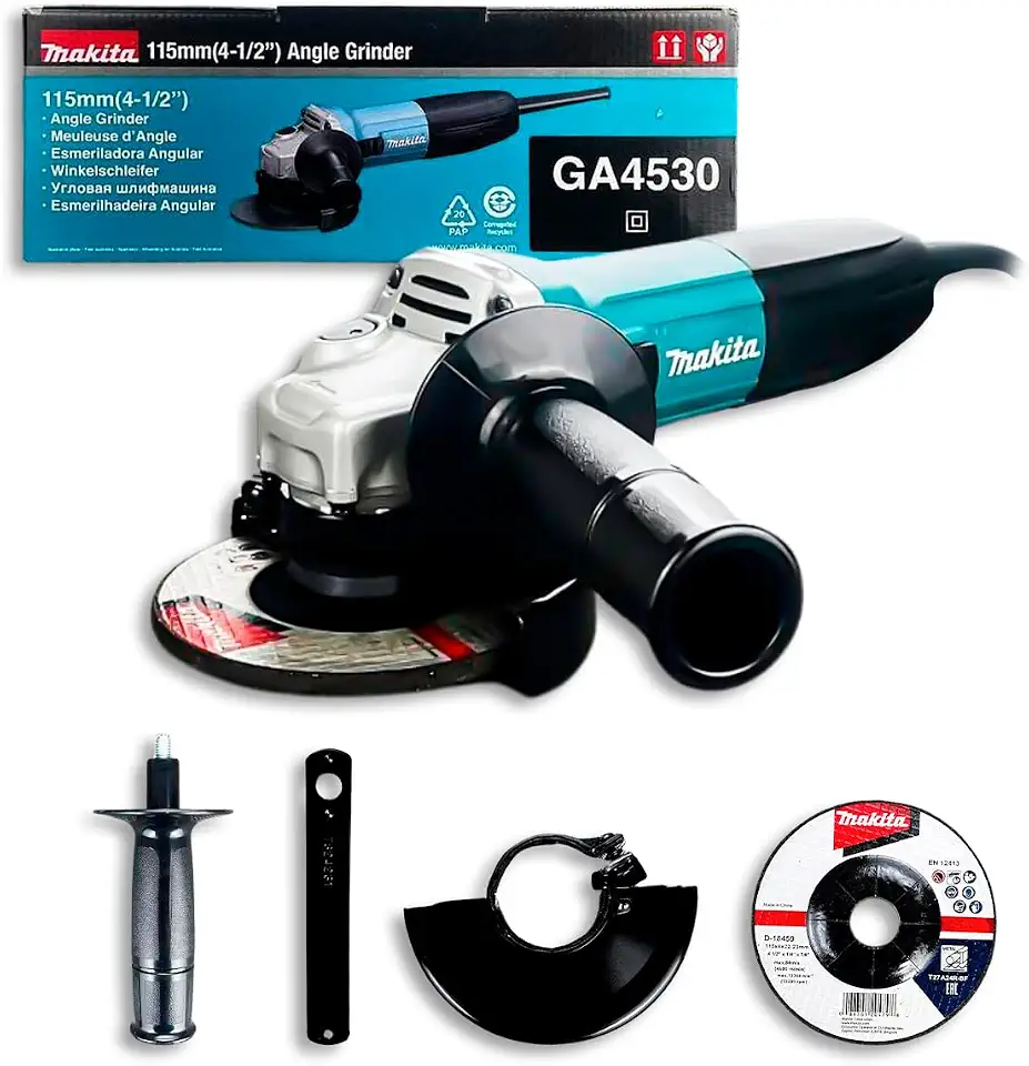 MAKITA Esmerilhadeira Angular GA4530 720W 115mm 11000RPM c/Alta Rotação p/Corte Rápido e Desbaste Potente em Metal Aço e Ferro p/Uso Profissional 110v