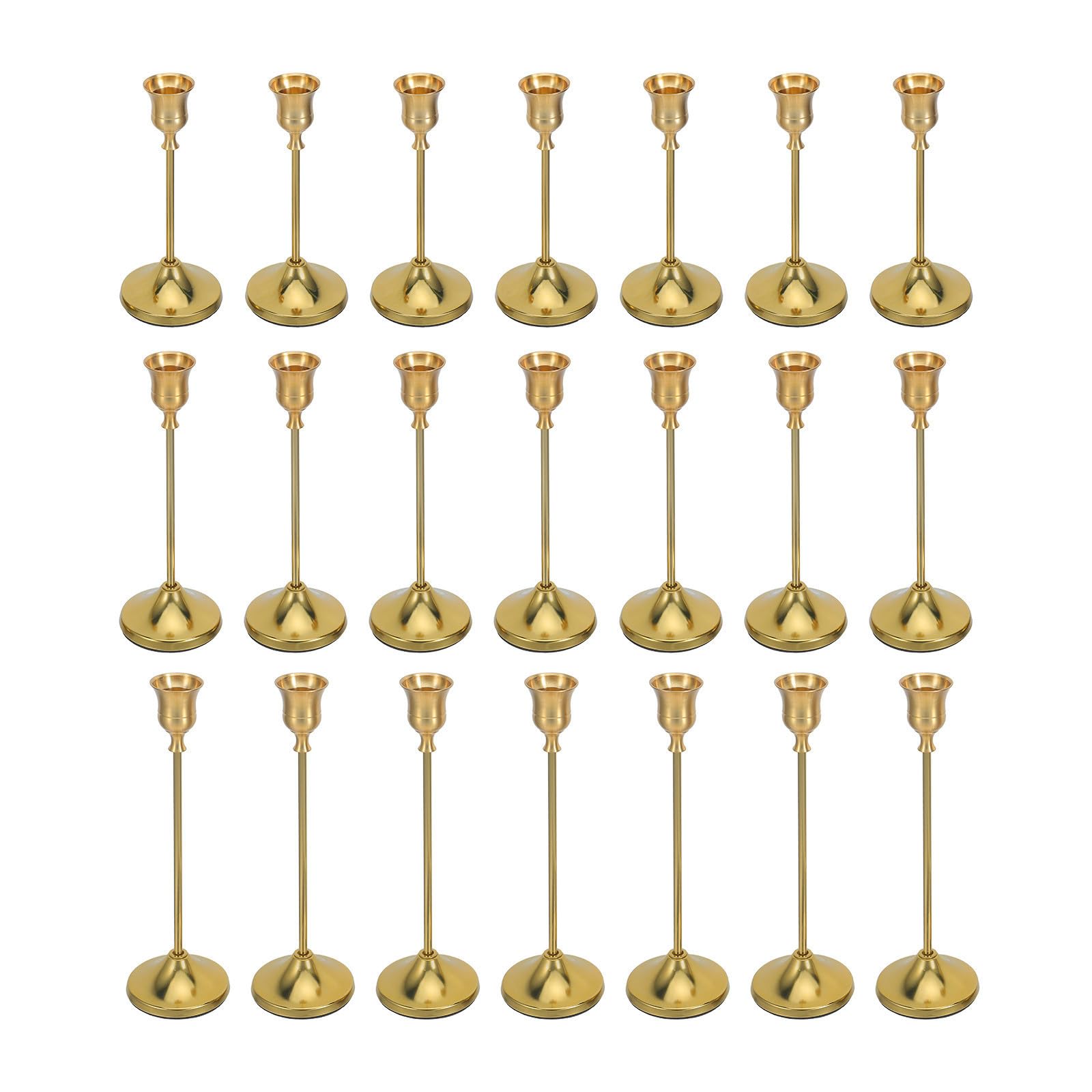 TOPBATHY 30 Stück Vintage Goldfarbener Aluminiumlegierung Kerzenhalter Satz für Kegelkerzen 3/4 Zoll Durchmesser mit Sicherem Halt und Minimalem Wachstropfen für Hochzeiten und Festessen