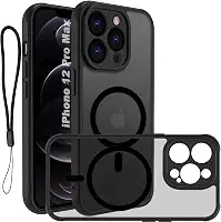 USTIYA Magnética Capa para iPhone 12 Pro Max 6,7 polegadas Case Matte Acrílico Uso Resistente Protetora de Câmera Capinha Acessórios para Celular com Cordão Preto FGCX