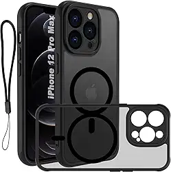 USTIYA Magnética Capa para iPhone 12 Pro Max 6,7 polegadas Case Matte Acrílico Uso Resistente Protetora de Câmera Capinha Acessórios para Celular com Cordão Preto FGCX