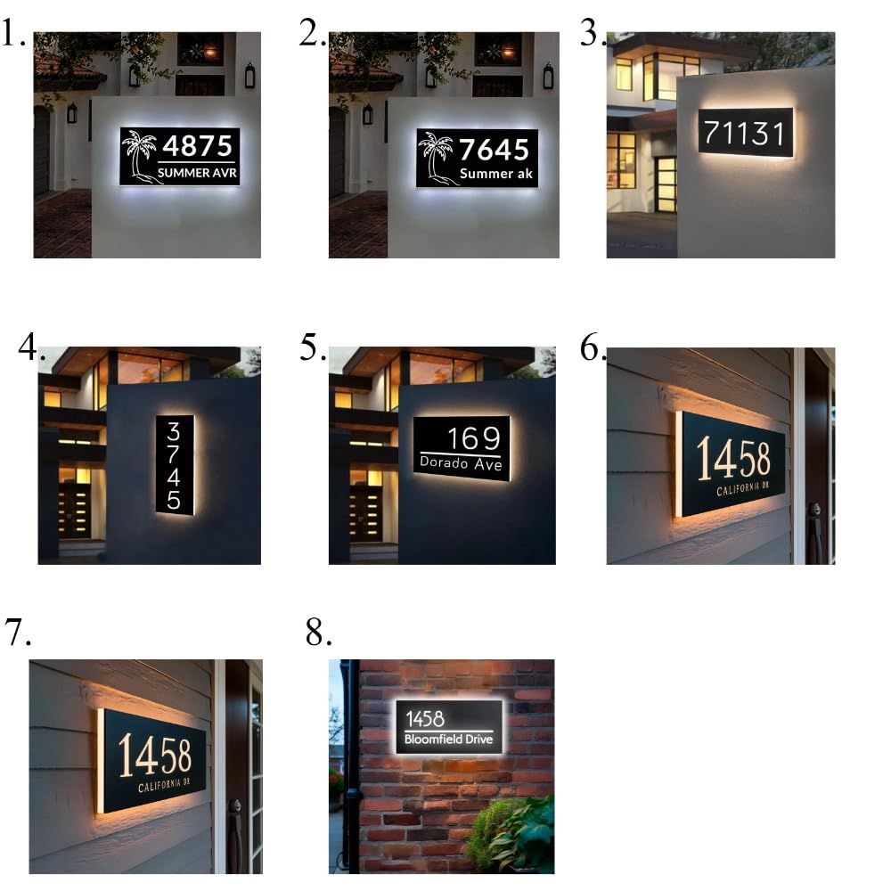 Personalisierte beleuchtete Hausnummern für draußen, individuelle LED-Türnummern für Haustür, Adressschild (kaltweißes Licht, 20 x 10 cm)