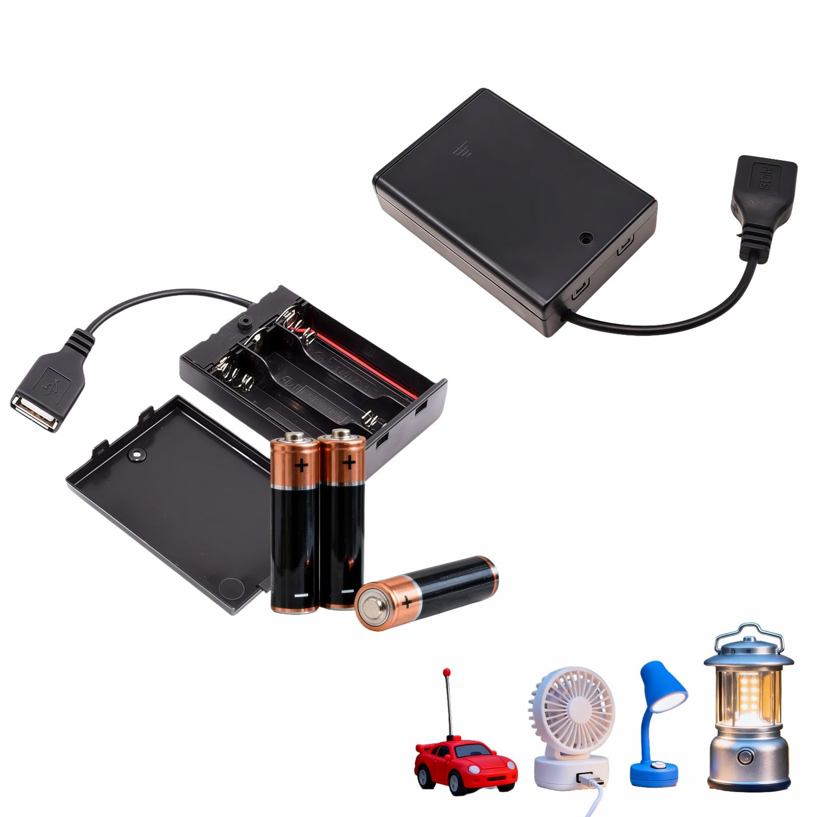 Batteriehalter für 3 AA-Batterien, mit USB-Kabel und Ein-/Ausschalter, 4,5 V-5 V Ausgang, sichere Abdeckung, schwer entflammbares Material, für LED-Streifen, Spielzeug, Motoren und