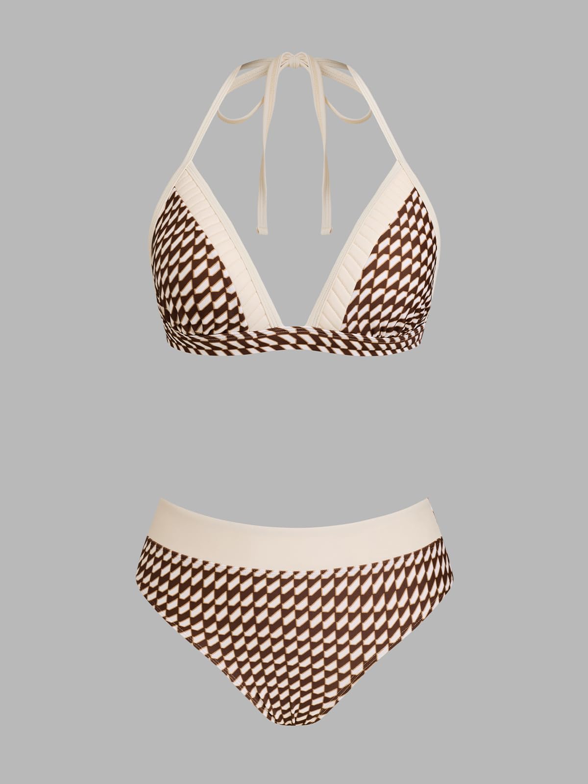 CUPSHE Maillot de bain deux pièces pour femme avec col en V et bretelles dos nu - Couverture complète rétro