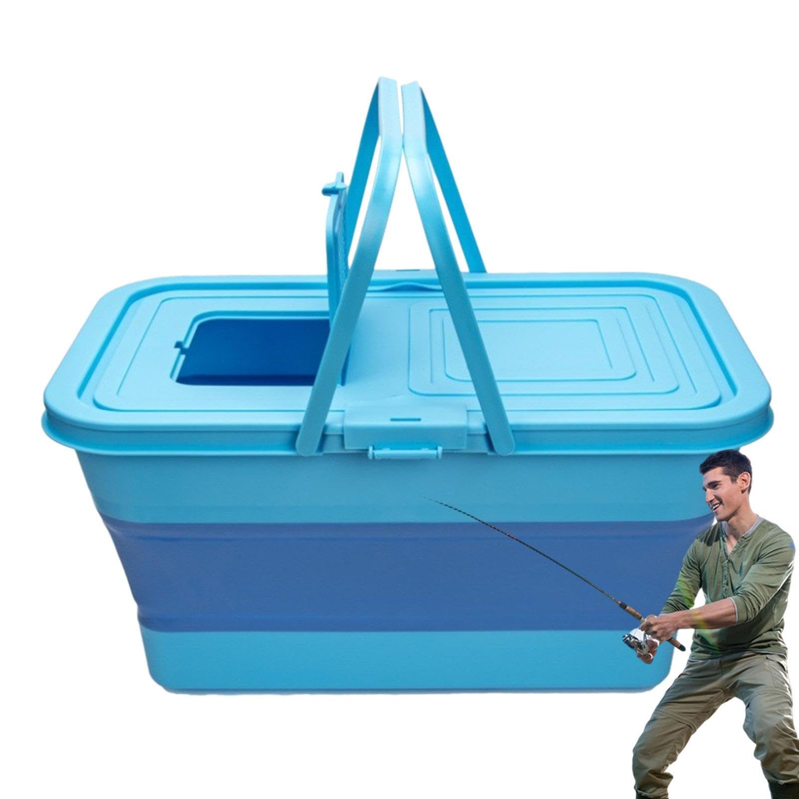 SKUDA pêche, Seau Pliable Grancapacité pour Poissons Vivants, avec poignée, Maille Respirante, Trous Drainage, Accessoire Multifonctionnel pour la lessive, Le Camping