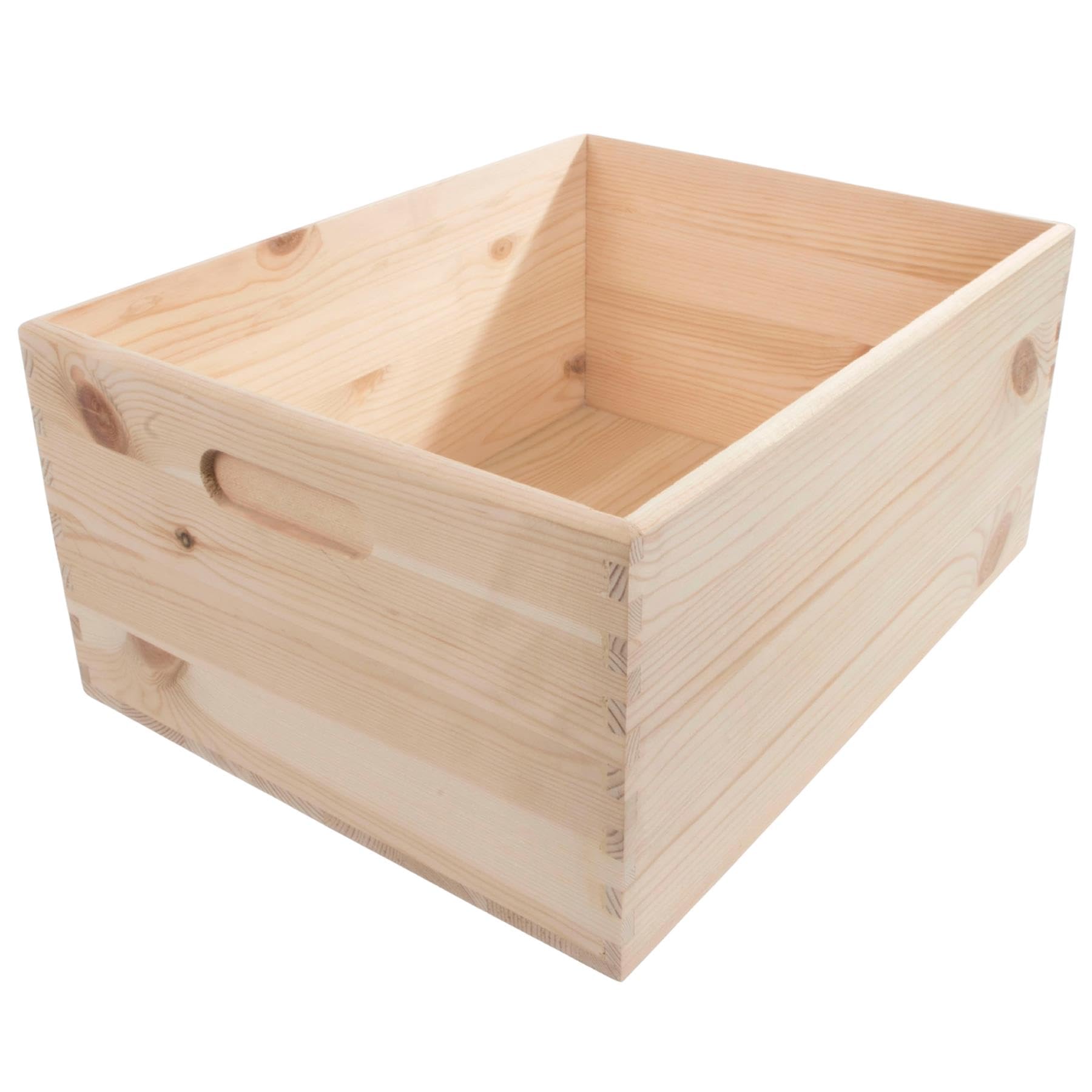 Woodeedoo Natural Extra Spacious Wooden Storage Crate Box –– 37 X 28 X 17.5 Cm –– Solid Pine Open Top Organizer With Handles For Household Decluttering Garage Storage Or Workshop Use