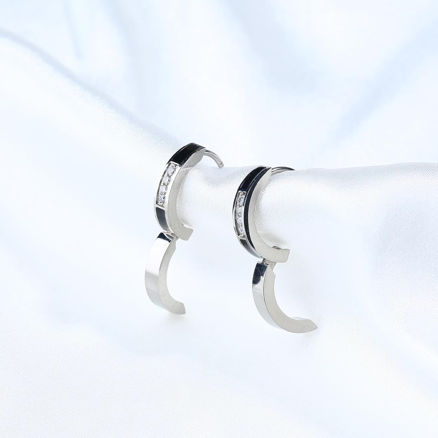 TGNEL Mens Titanium Earrings Hoops Small Cubic Zirconia Huggie Earrings for Sensitive Ears