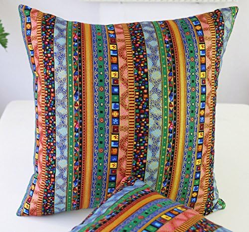 TAOSON funda de almohadón pequeño para sofá, con forro de mezcla de algodón, estilo antiguo bohemio, a rayas de color rojo, dorado, verde y azul,