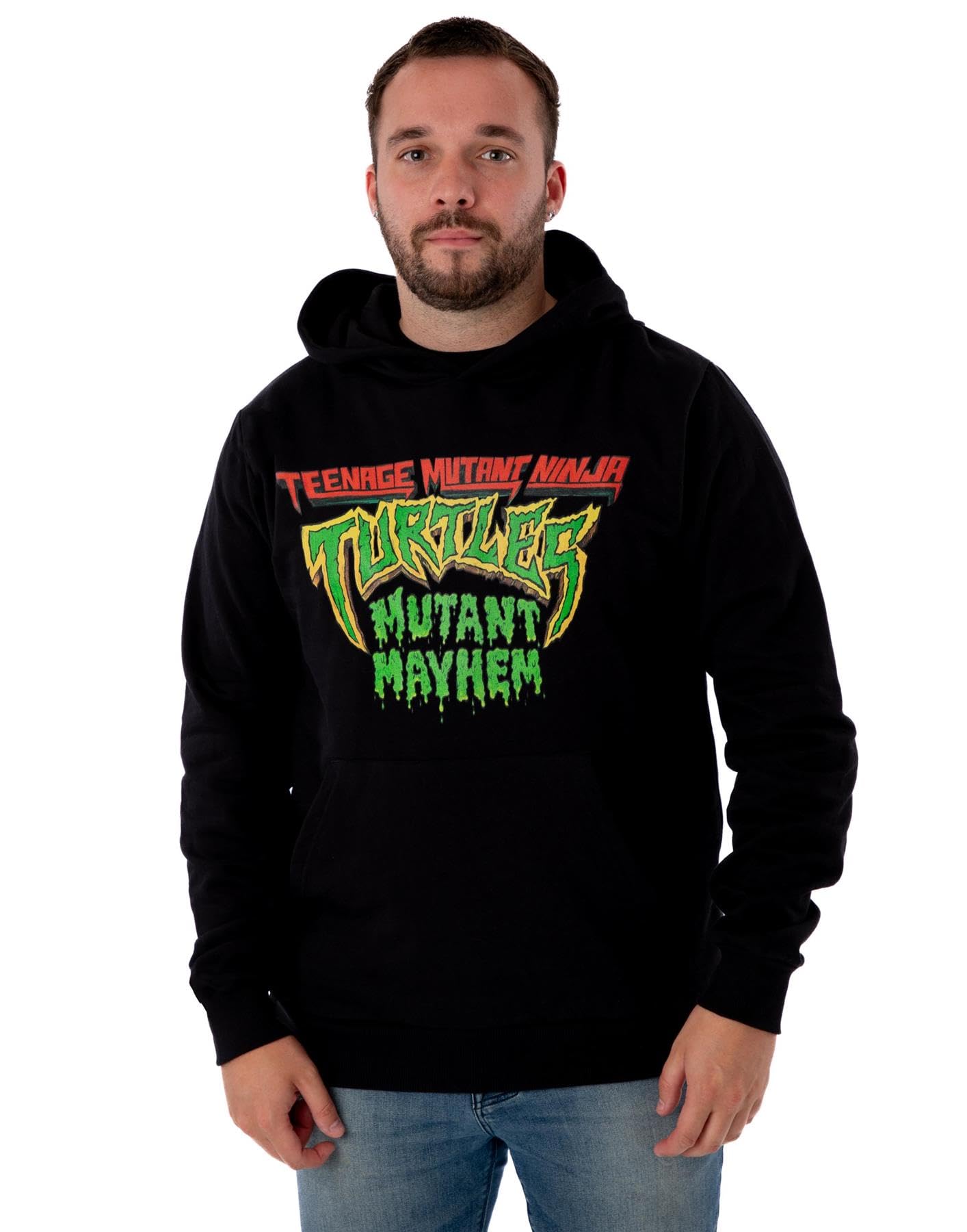 TEENAGE MUTANT NINJA Turtles Mens Hoodie | Black Mutant Mayhem Hooded Sweatshirt For Adults | Long Sleeve Fashion Nostalgic 90s Cartoon Hoody | TMNT Movie Merchandise Gift for Him
