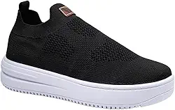 Tênis Feminino Slip On Knit, Preto, Casual Confortável