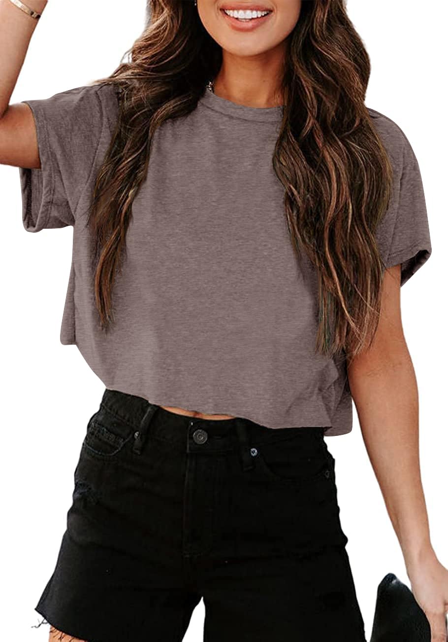 Tankaneo Crop Tops Damen Oversize Sport Oberteile Cropped Shirts Rundhals Loose Bauchfrei Sommertop Kurz T-Shirts.