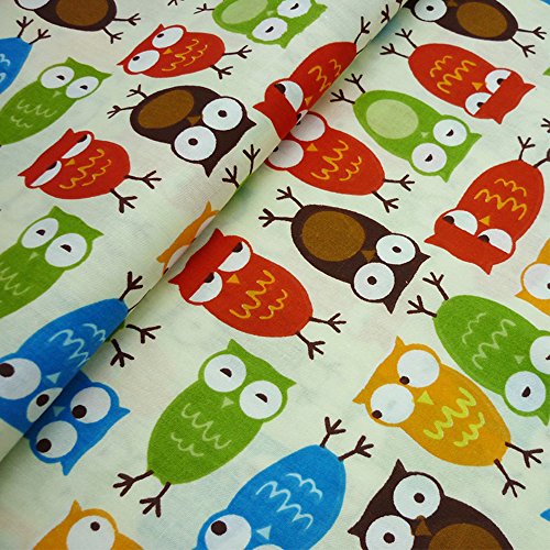 Byy, tessuto in cotone con stampa di gufi, pezze