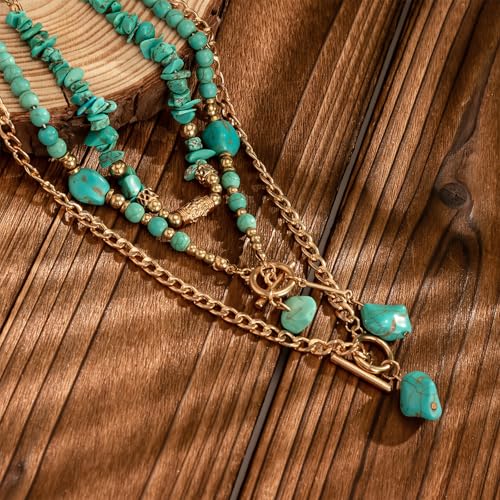 HUASAI Western Jewelry Turquoise Necklaces for Women Boho Necklaces for Women Rodeo Country Concert Outfits Layered Leather Choker Necklace Western Outfit Accessories4