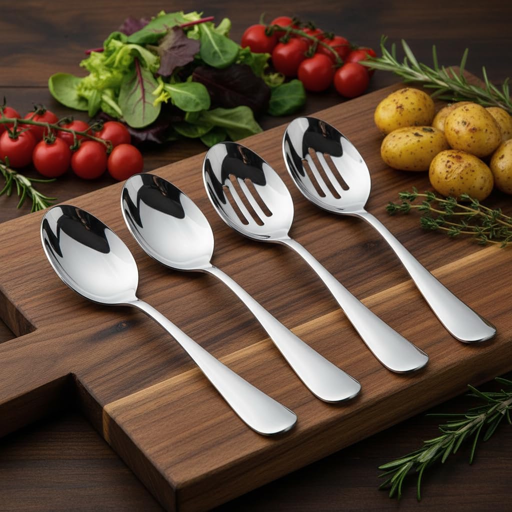 VIVANI 4-Piece Serving Spoons Set, 8.5-Inch Serving Spoon and Slotted Spoon