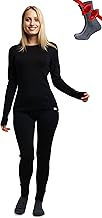 Merino.tech Women's Merino Wool Set - 100% Thermal Merino Wool Shirt and Pants Light, Medium, Heavy with Socks