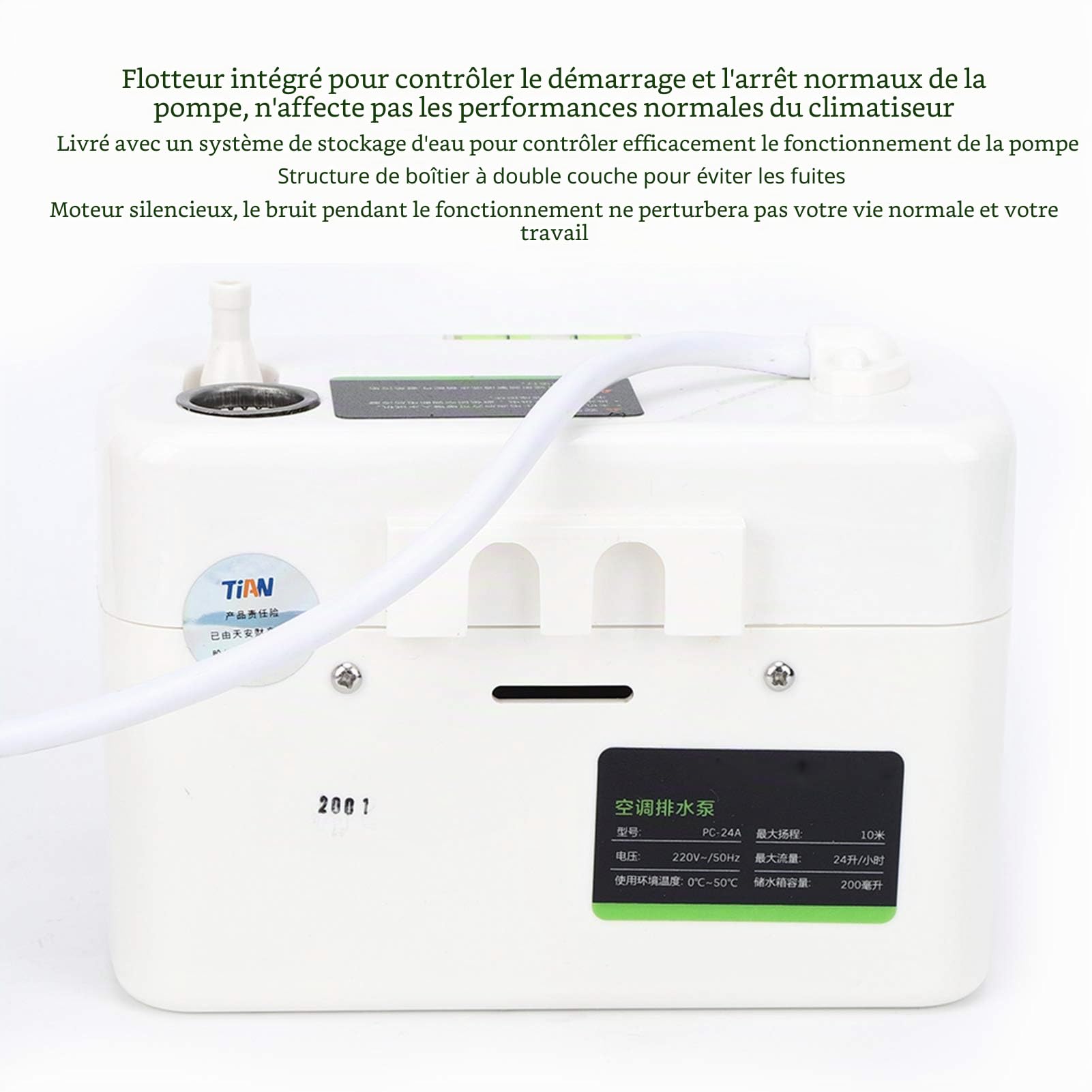 Pompe de Vidange de Climatisation, Pompe de Vidange PC 24A Pompe de Vidange de Climatisation Ultra Silencieuse avec Flotteur intégré avec Eau, Pompes à Condensat Industrielles Hvac