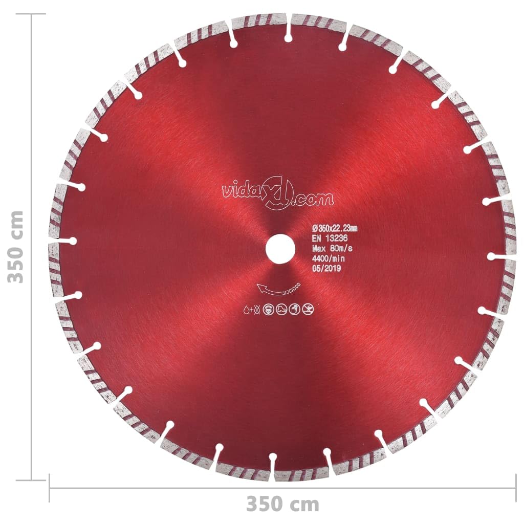 Disco de corte de diamante, 350 mm, segmento turbo para hormigón, granito, ladrillo, corte húmedo y seco, disco de corte con orificio de 22,23 mm