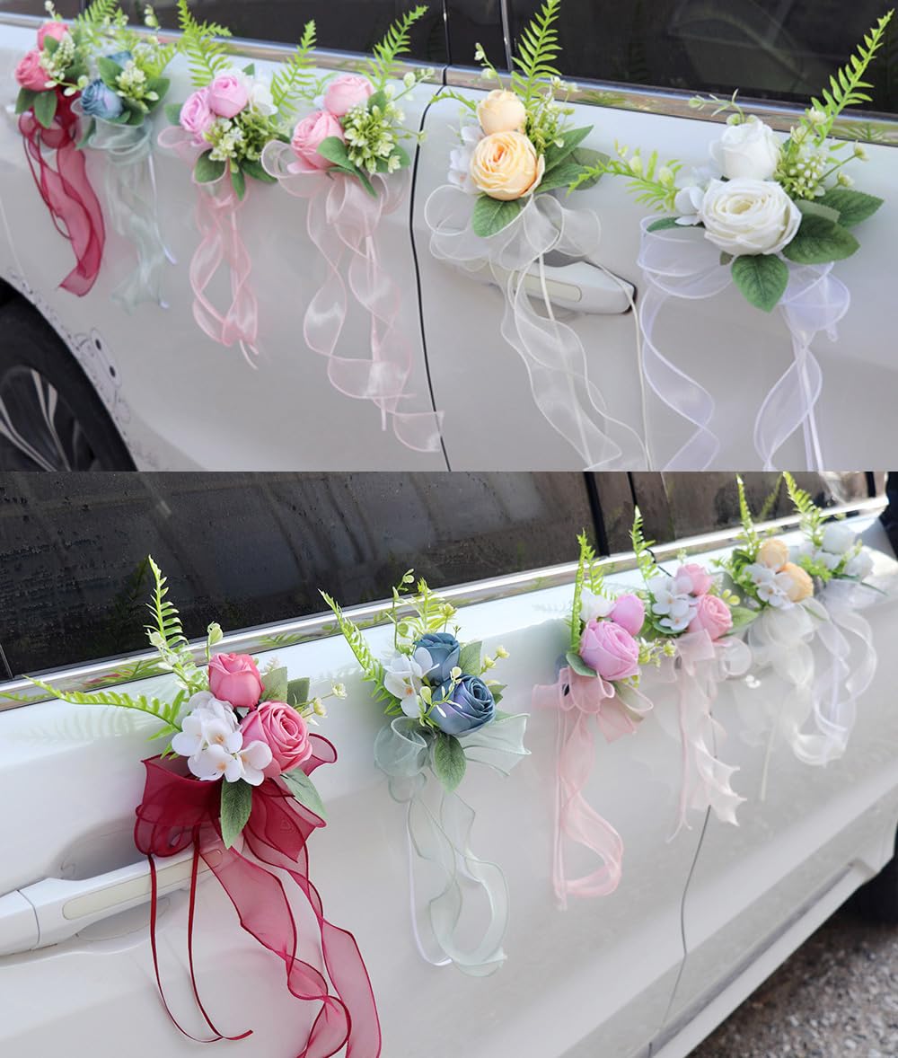 Künstliche Blumen für Hochzeitsauto Dekoration Autoschleife 20×45cm Blumenschleife mit Organzaband Hochzeitsauto Rückspiegel Türgriff Dekoschleife Autoschmuck SeidenblumeRot20 Stück