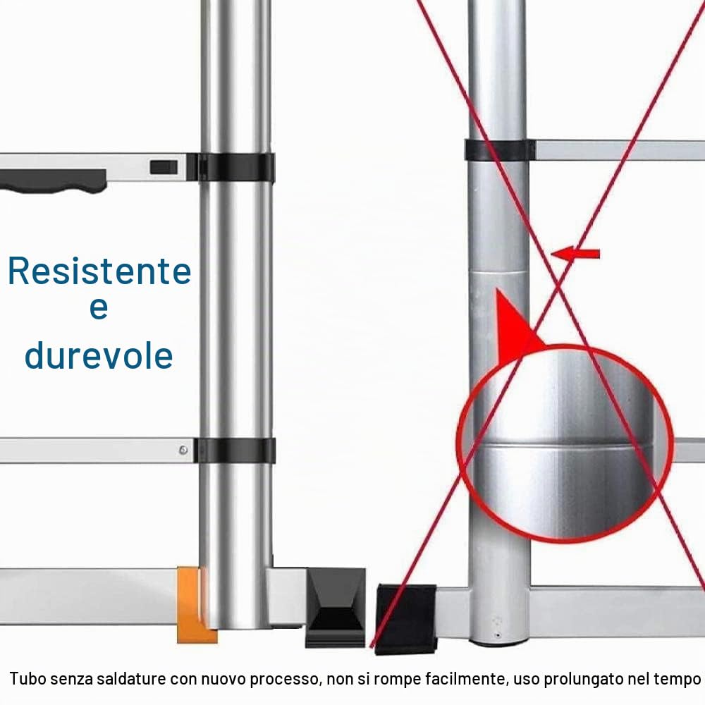 Scale Telescopiche Scaletta Pieghevole In Acciaio Inossidabile Scaletta allungabile portatile Scala Retrattile Estensibile Antiscivolo Multiuso, Capacità di carico 150kg (2,5M + 2,5M)