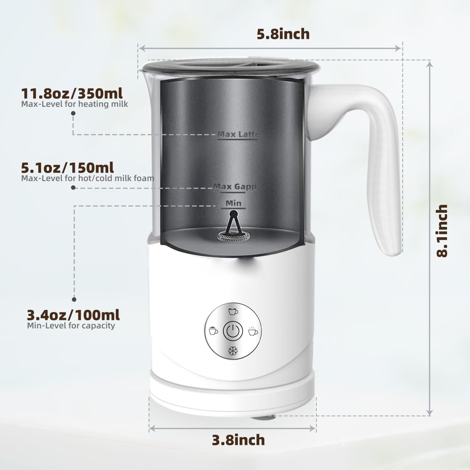 Espumador de Leche 4-en-1, Espumador de Leche Caliente/Fría 500W