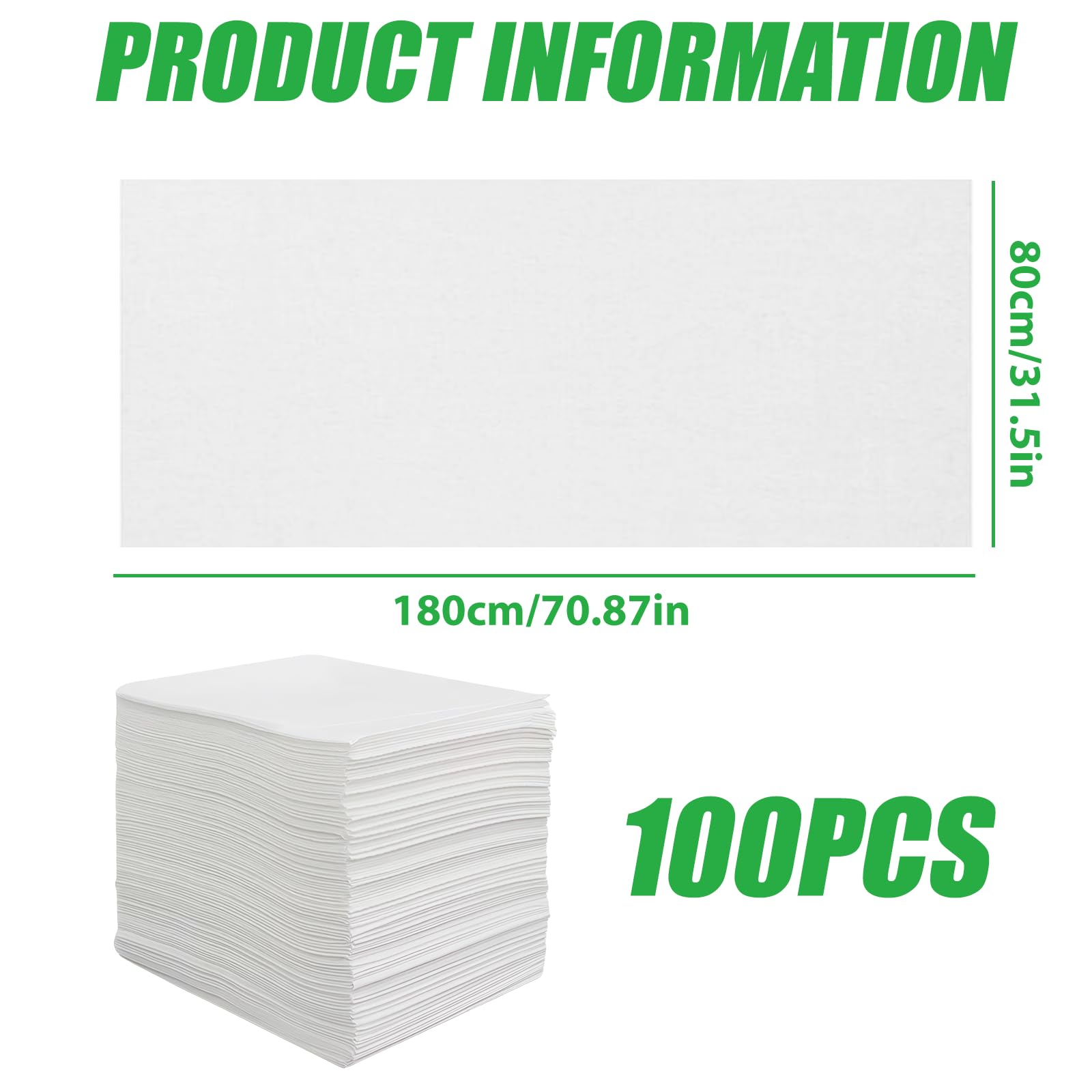 100 pezzi lenzuola monouso, copertura per lettini da massaggio, lenzuola monouso in tessuto non tessuto per lettini da massaggio, per lettini da massaggio Spa Salone di tatuaggi - 80 x 180 cm