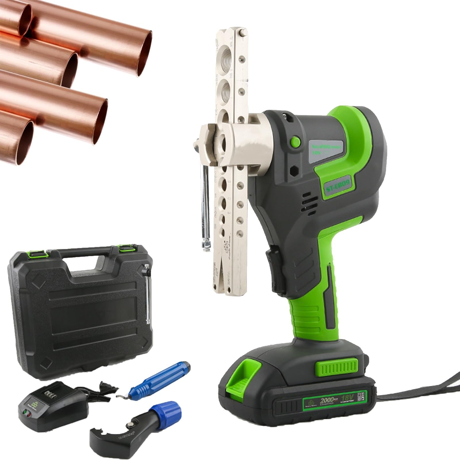 Abocardador eléctrico, abocardador Simple de Tubo excéntrico Recargable de 45°, Kit de abocardador de Tubos de Cobre con batería, métrico/Pulgada 2 en 1