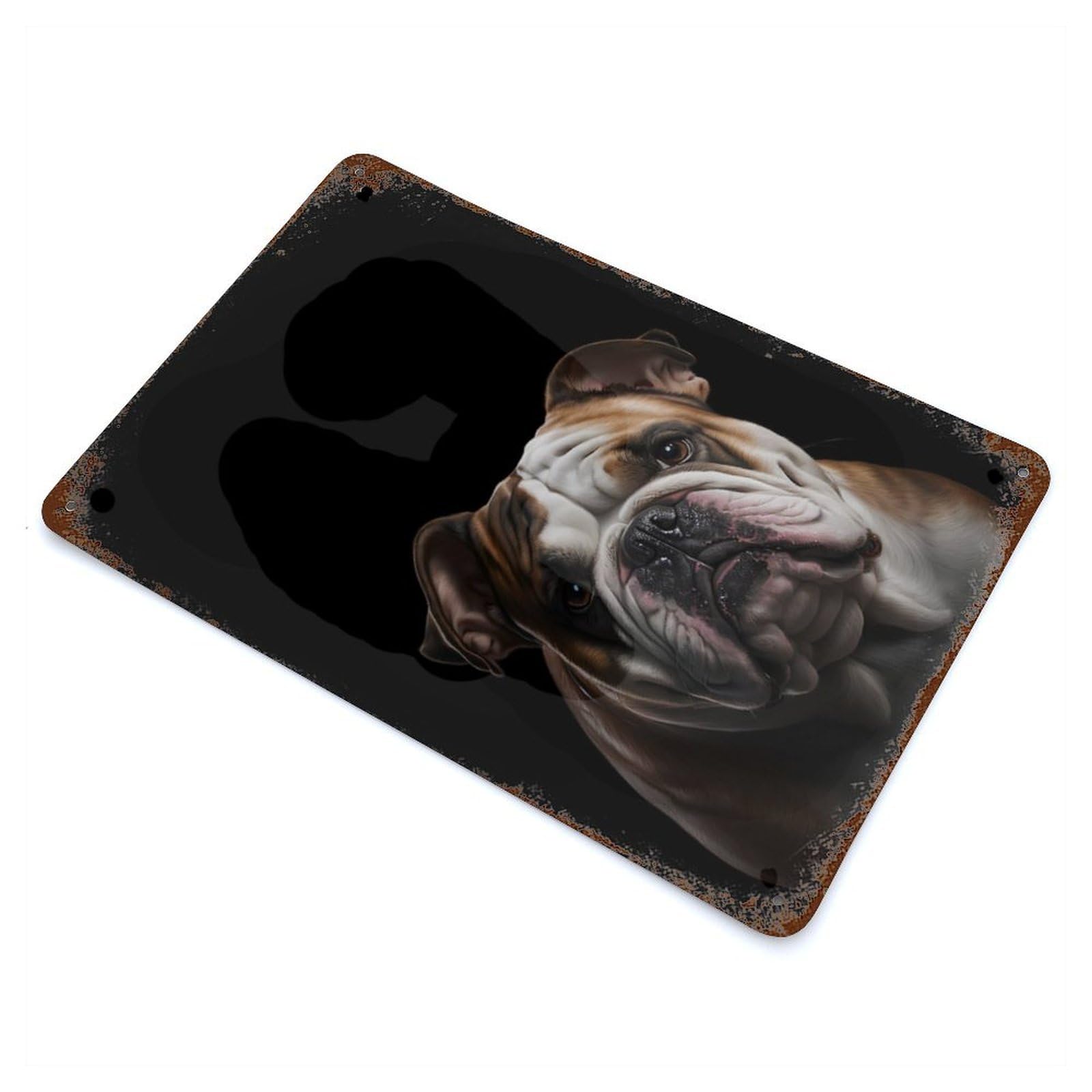 Garage Style Bulldog Dog Portrait Rusty Metal Tin Sign 11.8"x7.9", Shabby Chic Decor for Bar And Workshop