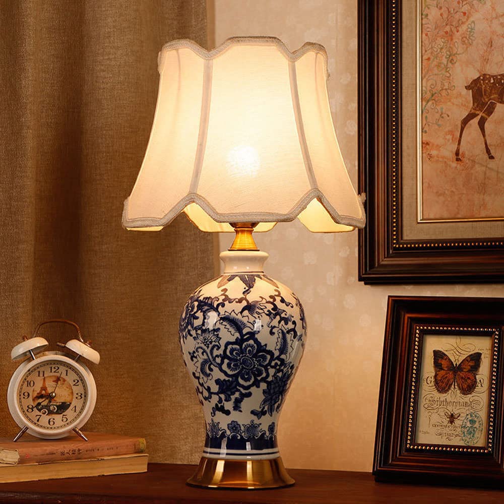 asdchZen 20" Traditional Table Lamp Modern Bedside Lamp Vintage Decorative Table Lamp Ceramic Bedside Lamp Living Room Study Desk Lamp Nightstand Lamps Vintage Bedside Lamps-A,F