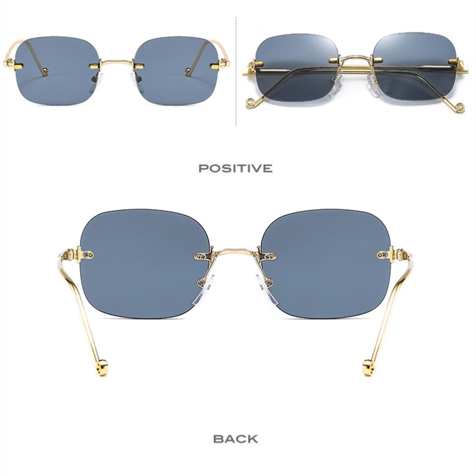Gafas de sol pequeñas sin montura para mujer, estilo punk, para hombre, sin marco, con lentes azules transparentes, UV400