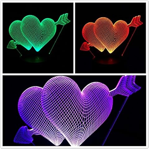 SUPERNIUDB 7Colors Change Fantasy 3D Heart Night Light LED USB Desk Table Light Lamp Room Office Decor Cover